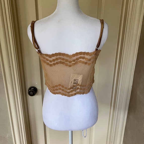 XL crop corset style gold satin with lace back light stretch - Picture 3 of 10
